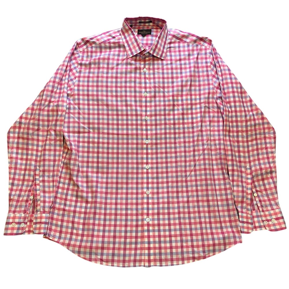 Rodd & Gunn Shirt Mens Large Pink Checked Button Down Italy Academia Preppy‎